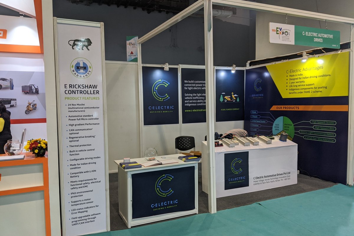 The C-Electric stand at the 10th EV Expo in 2019, with e-rickshaw controllers on display